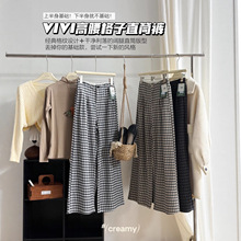 2025秋季新款复古格子裤女半松紧垂感宽松百搭显瘦经典阔腿裤