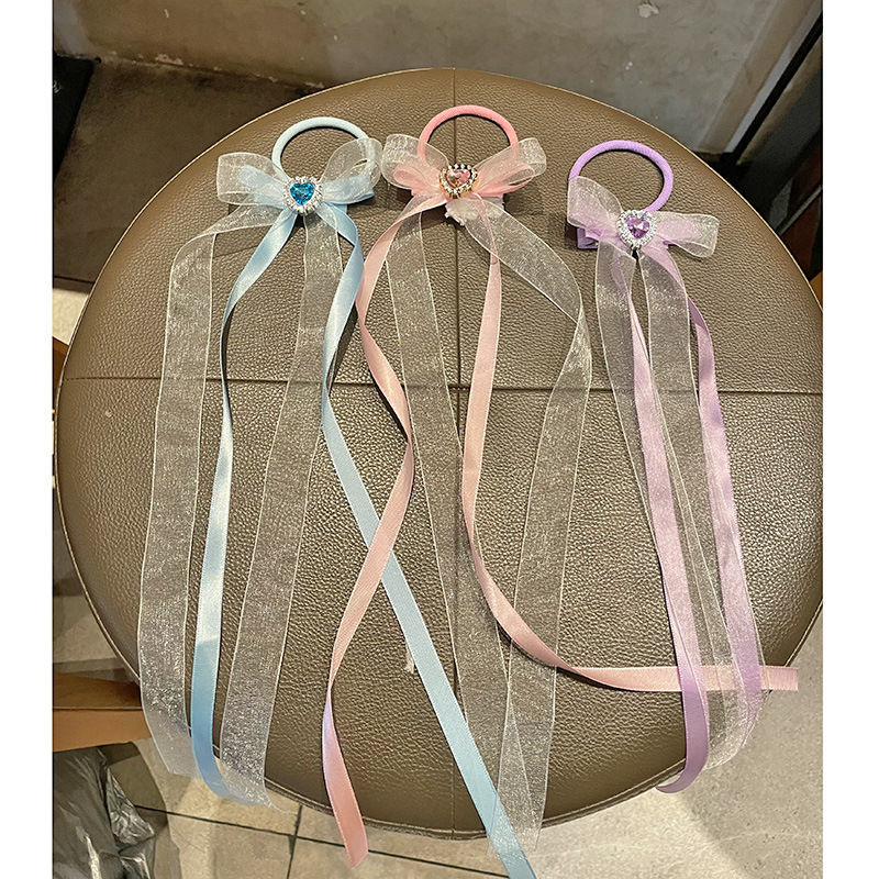 South Korea Children's Gauze Bow Hairpin Princess Gemstone Ribbon Hairband Small Fresh Bow Cute Headwear