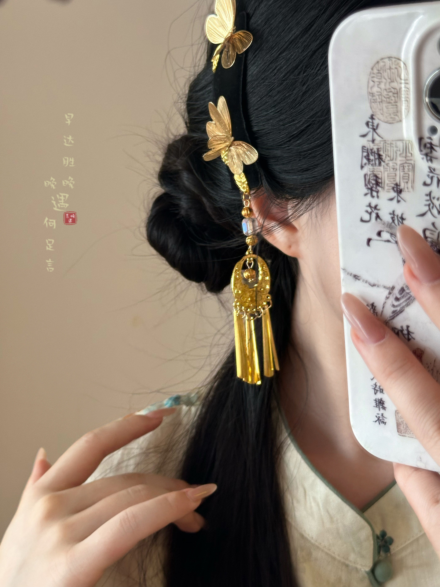 古风金色蝴蝶流苏发夹女秋冬新中式夹子国风汉服刘海侧边夹发饰品-阿里巴巴