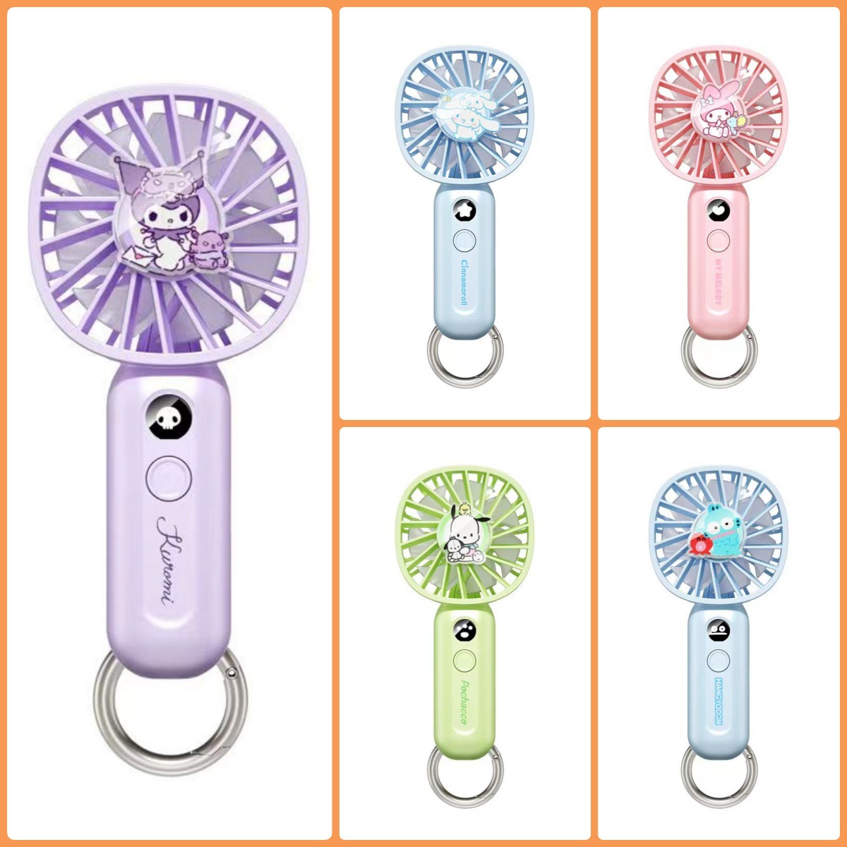 Sanrio Kluromi Mini Handheld USB Charged Small Children Student Pink Dog Mini Electric Fan