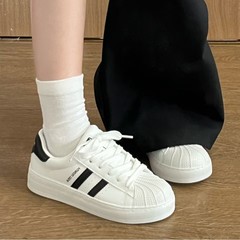 厚底圆头贝壳头小白鞋女款2025春季新款运动鞋子休闲百搭学生女鞋