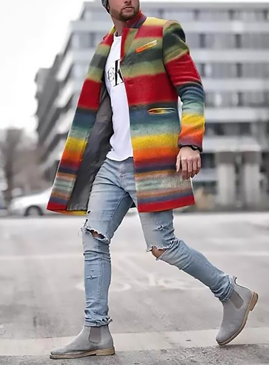 2024 europeo y americano de comercio exterior de otoño e invierno de los nuevos hombres de lana collar medio-longitud de la capa de bolsillo casual moda caliente