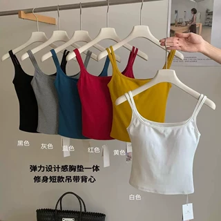港风范显白双带设计感带胸垫吊带背心女2025夏季外穿内搭无袖上衣