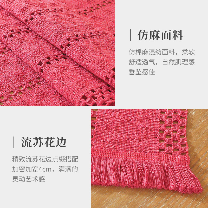 跨境节日款桌旗红绿仿麻美式电视柜长条盖巾拼接编织流苏桌旗批发|undefined