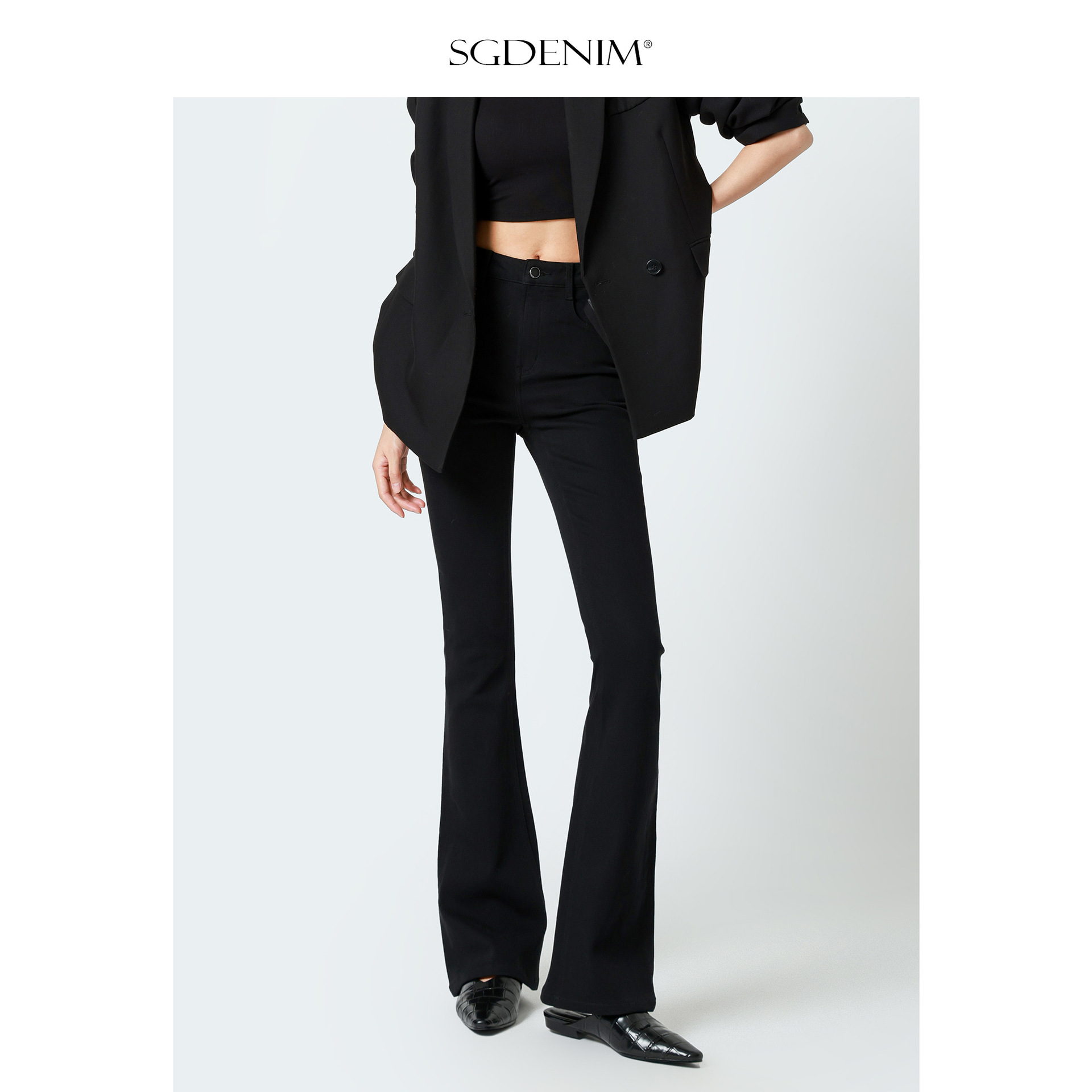 Black High-Waisted Micro-Flared Jeans for Women, Slimming Look, Pure Tight-Fitting Butt-Lifting 25 Autumn and Winter New Casual Pants