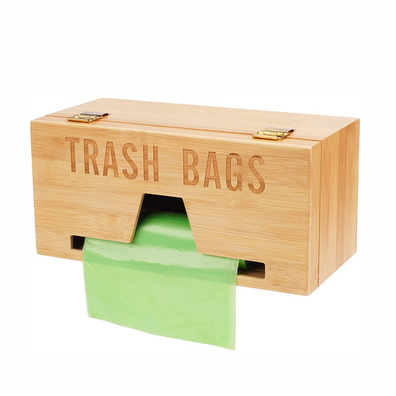 Bamboo garbage bag storage box wall-mounted garbage bag storage cabinet plastic bag distributor bamboo bracket under sink