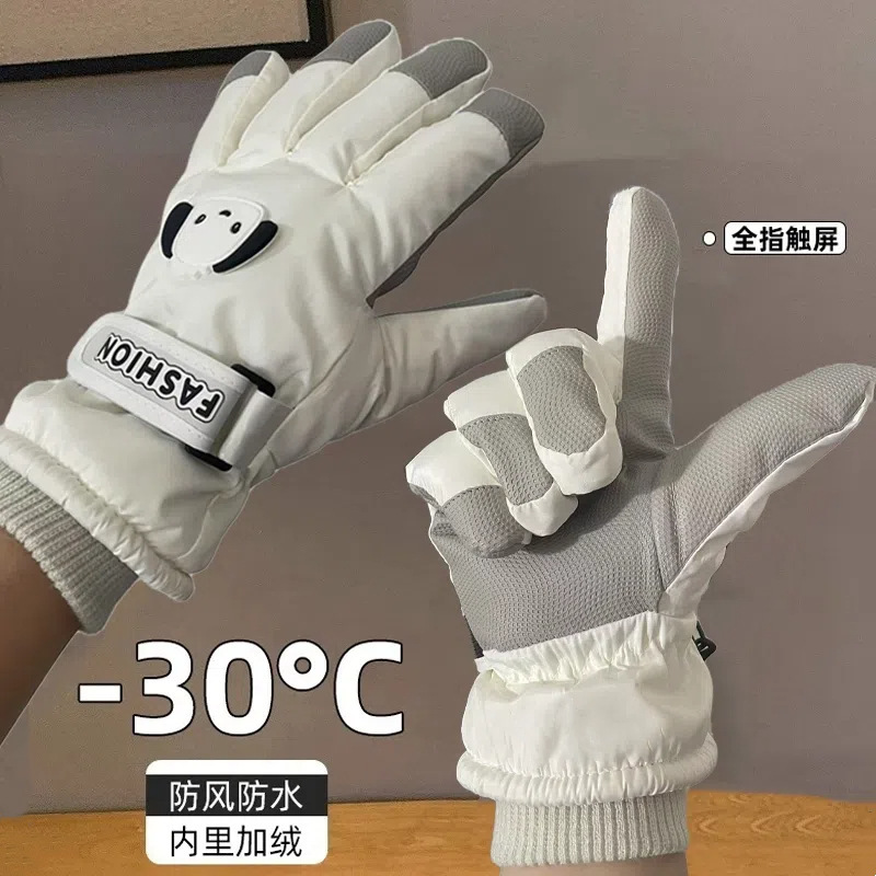 新しい女性用スキーグローブ、冬用ベルベットと厚みのあるサイクリング防風性と暖かい漫画のかわいいタッチスクリーン防寒手袋|undefined
