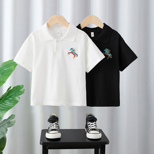 Boys Polo Shirt Summer Short-Sleeved T-Shirt 2025 New Baby Fashionable Black Half-Sleeved Lapel T-Shirt