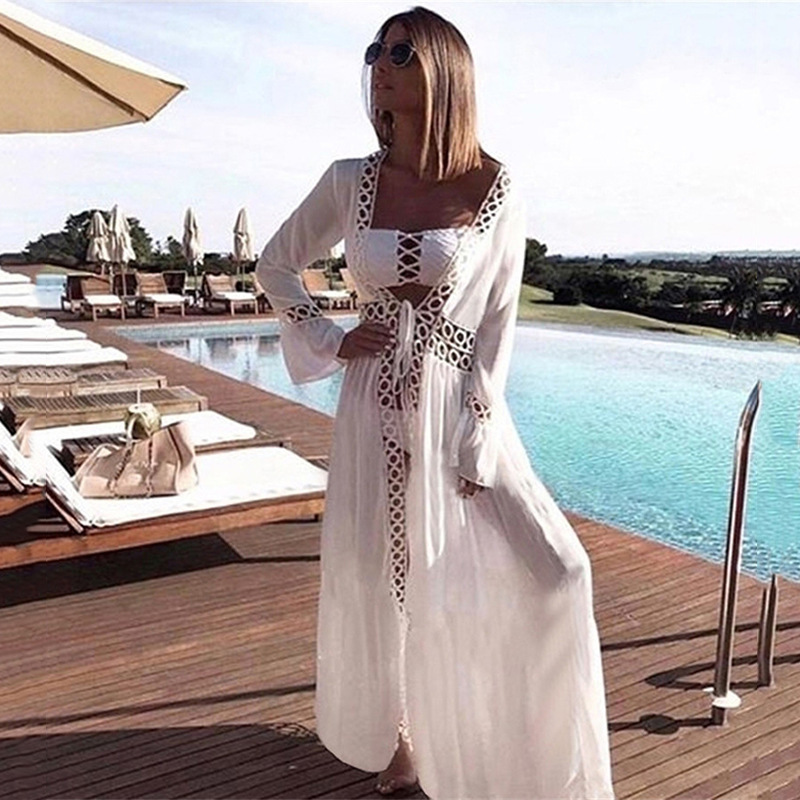 round hole lace-up holiday beach long cardigan  NSYD52991