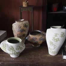 粗陶花瓶干花花瓶陶罐子陶瓷侘寂风花瓶土陶粗糙感花盆摆件复古瓶