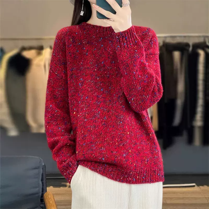秋冬女款珠片针织衫2024新款高级感超好看复古慵懒风内搭紫色毛衣