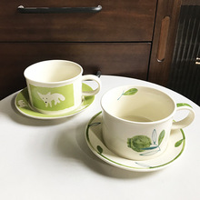 中国风陶瓷咖啡杯碟套装 复古清新卡通杯下午茶杯红茶杯马克杯碟