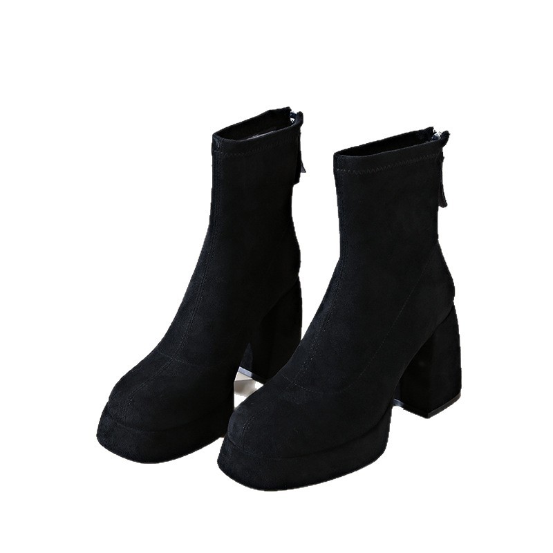 Botas de cano curto estilo francês para mulheres, modelo 2025, com plataforma, sola grossa de camurça impermeável e design fino, ideais para outono e inverno. Versáteis._voghion.com