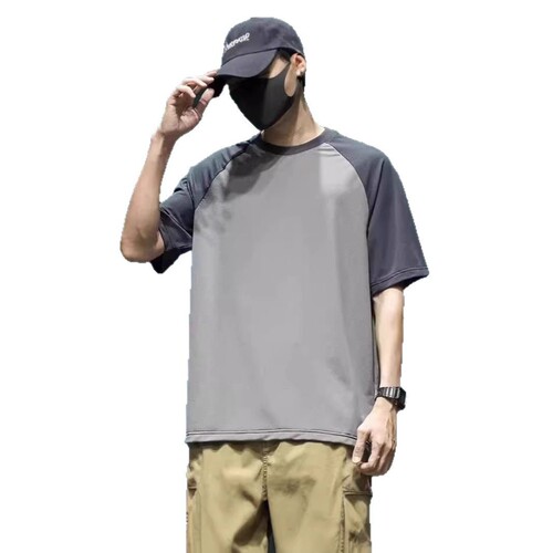 Summer 2025 New Collage Contrast Color Crew Neck Short Sleeve T-Shirt for Men, Instagram Trendy Brand Loose Top Casual Half Sleeve Tee