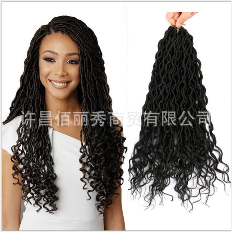 Chemical Fiber Upper Curved down Hollow Curly Chemical Fiber Wig Faux Locs Curly Ends Direct Supply from the Manufacturer