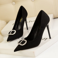 121-18 han edition fashion high heels for women's shoes high heel with shallow mouth tip diamond metal buckles banquet single shoes