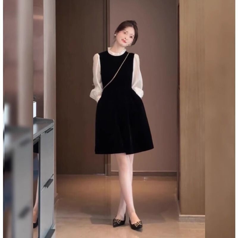 Plus-Size Faux Two-Piece Dress, Autumn 2026 New Style for Women, Slimming Formal Occasion Long-Sleeve Gown Dress Plus-Size Faux Two-Piece Dress, Autumn 2026 New Style for Women, Slimming Formal Occasion Long-Sleeve Gown Dress