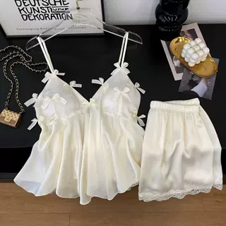 缎面睡衣丝绸纯欲风吊带睡衣女夏冰丝款家居服套装高级感带胸垫
