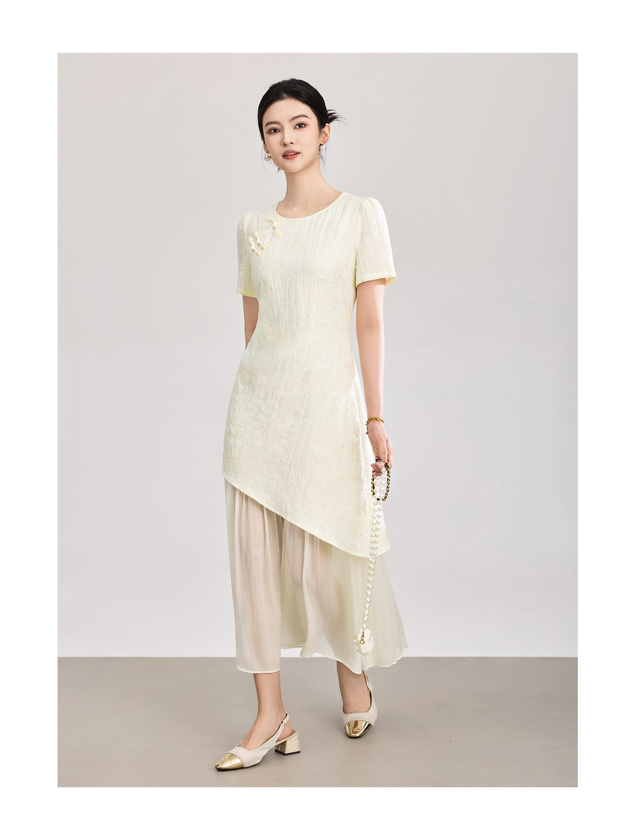 Đầm maxi nữ thắt eo chất liệu lụa tơ tằm hoa văn nổi — màu hồng chi tiết 12