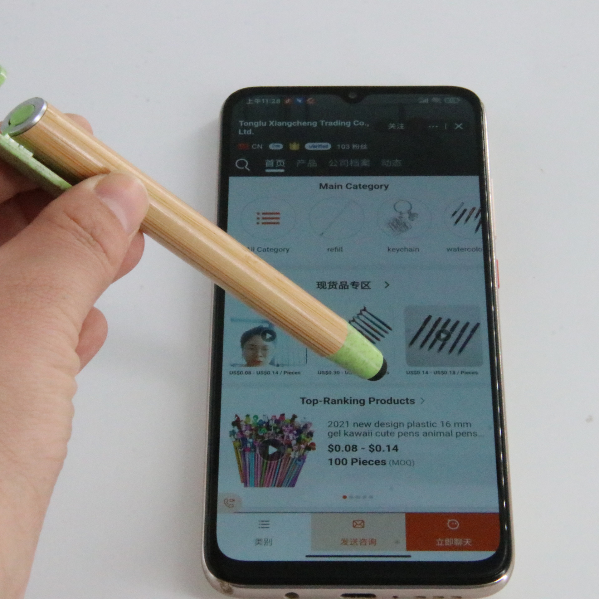 Tenedor del teléfono móvil pluma de bambú pluma táctil 3-en-1 bolígrafo multifuncional pluma de la prensa pluma de bambú logotipo láser