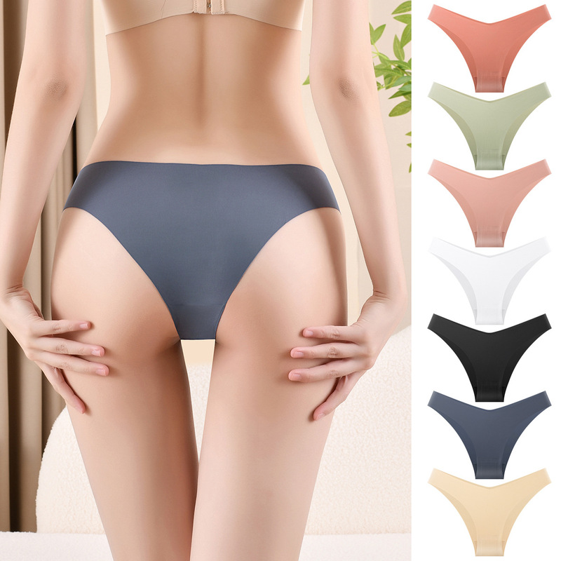 European and American Cross-border Traceless One-piece Ice Silk Women's Underwear Mid-waist Comfortable Breathable Girls' Bikini Pants
