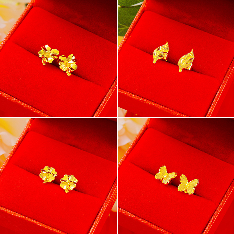 Venta al por mayor estilo étnico moda cobre chapado 24K oro real flor pendientes simple Rosa Vietnam arena oro pendientes para las mujeres