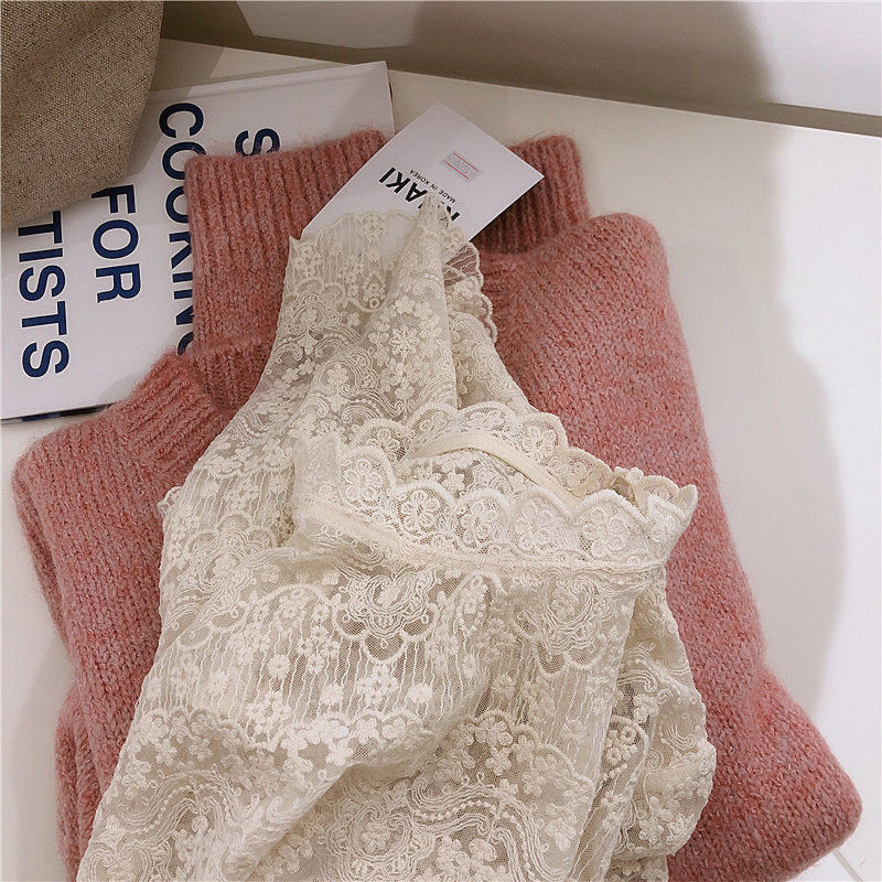2022 Spring and Summer New Detail Full of Exquisite Small Stand Collar Lace Crochet Shirt Shirt Women's Inner Base Shirt