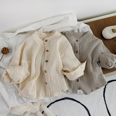 春森系復古兒童襯衣洋氣立領男女童棉麻襯衫韓版時尚上衣童裝0039