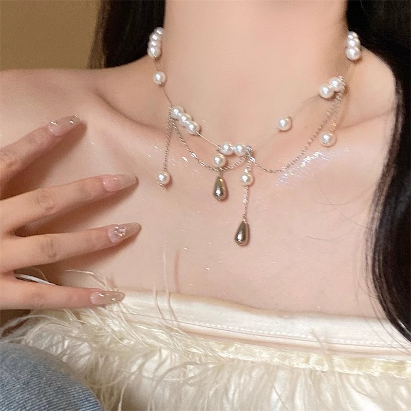물방울 진주 태슬 목걸이
