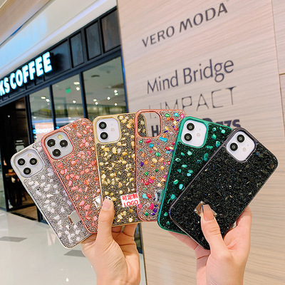 彩色石头水钻手机壳适用IPhone12/ProMax硅胶11XsXR定制LOGO日韩|ru