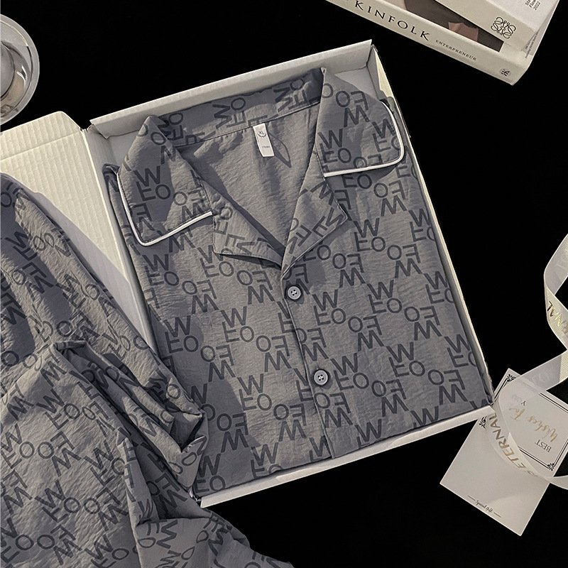 Pijama de hombre primavera y otoño nubes de algodón de manga larga 2024 otoño y invierno nuevo conjunto de ropa de hogar cardigan