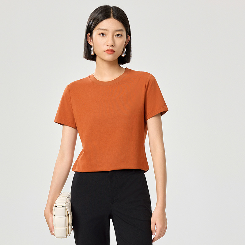 Round Neck Classic Simple T-Shirt New Short-Sleeved Top Fashionable Texture Classy Casual Age-Reducing Versatile Big-Name T-Shirt
