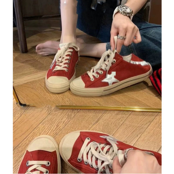 Soft Leather Lace-up German Training Shoes Star Canvas Shoes Women's Thick Sole Small Dirty Shoes All-match Casual Sneakers Red Shoes sneaker