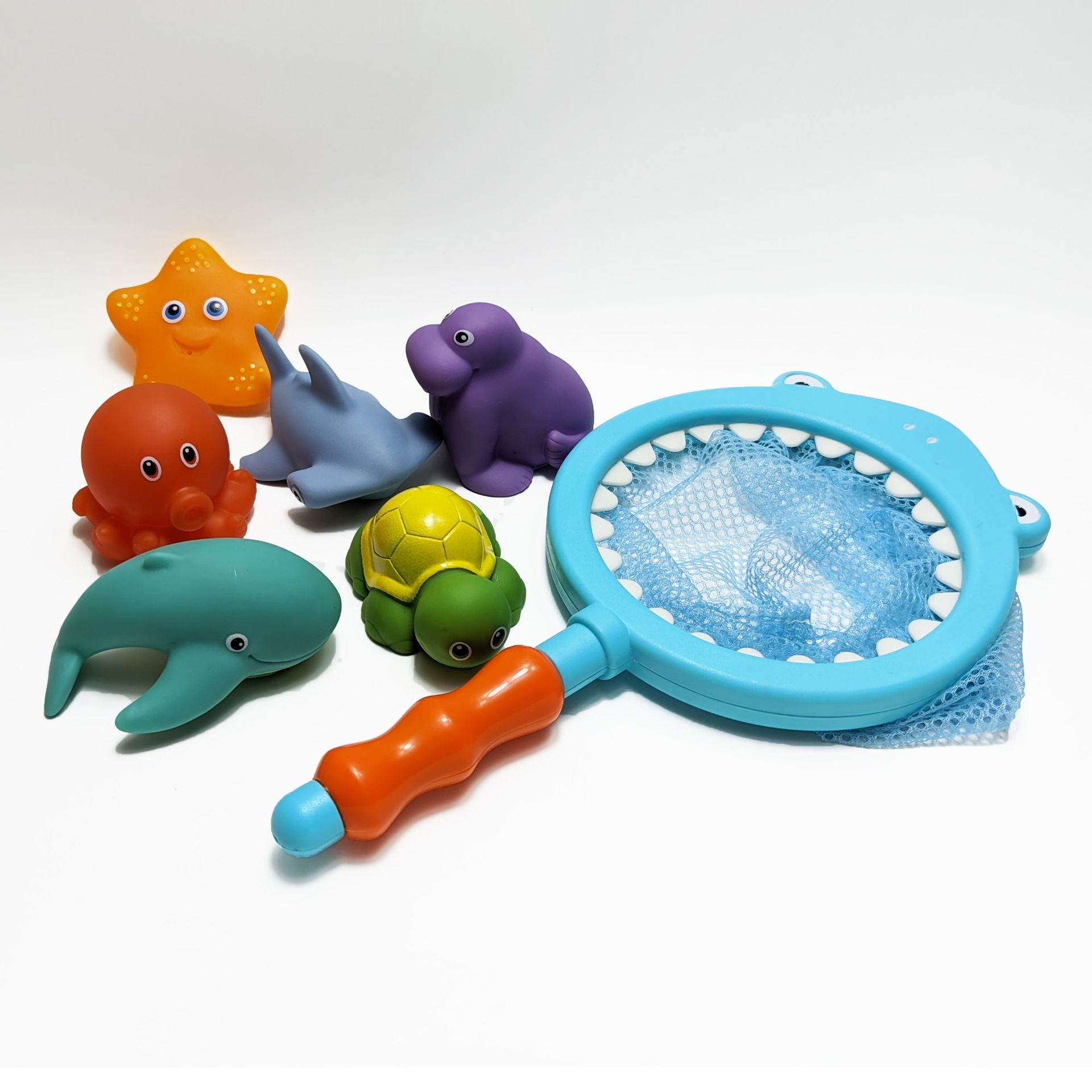 儿童玩水喷水感温变色动物浴室玩具鲨鱼捞 洗澡搪胶戏水捞鱼玩具