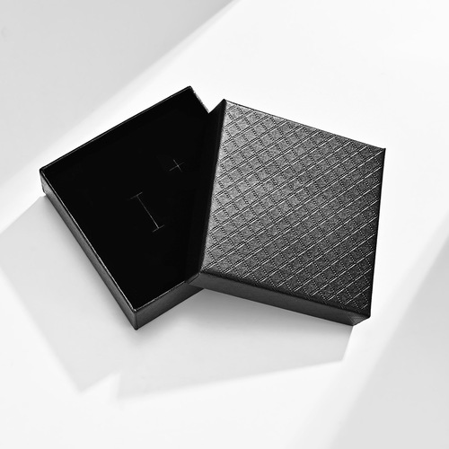 Titanium steel ring earring gift box with rhombus grid pattern black paper packaging box, pendant set jewelry box