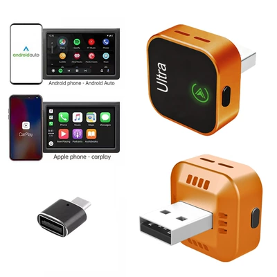 Cross-Border New Carplay Box Wired to Wireless Android Auto Two-In-One Adapter for Car Connectivity (Simsiz CarPlay və Android Auto) - k15-overseas-version-orange-type-c-adapter