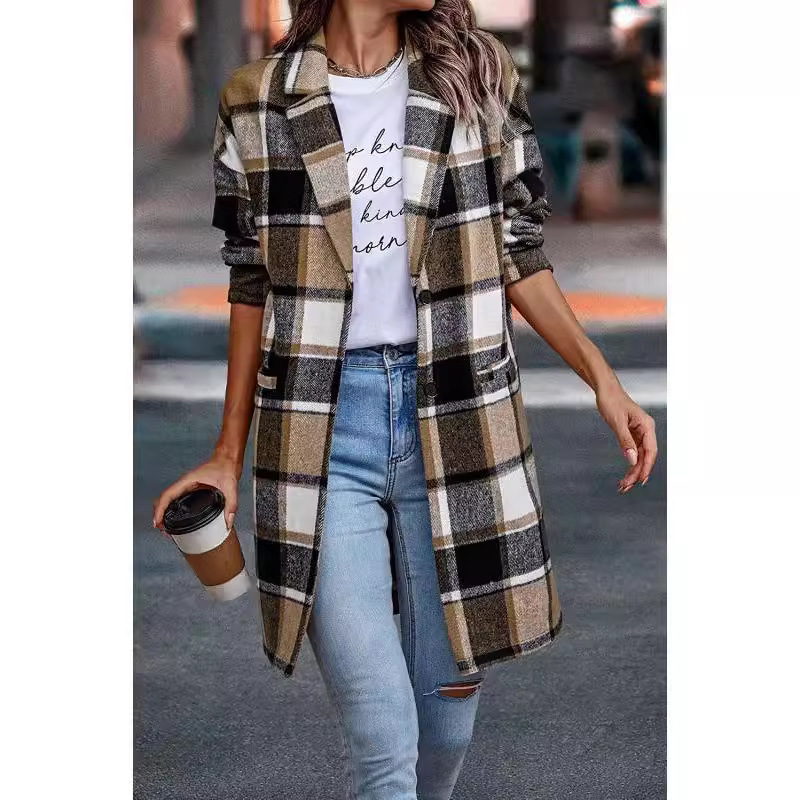 European station autumn new European and American British style Plaid lapel women's suit casual jacket European station autumn new European and American British style Plaid lapel women's suit casual jacket