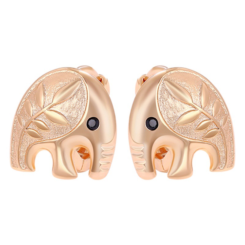 Xuking joyería de dibujos animados lindo animal elefante hebilla del oído 18K chapado en oro coche flor moda pequeños pendientes para niños
