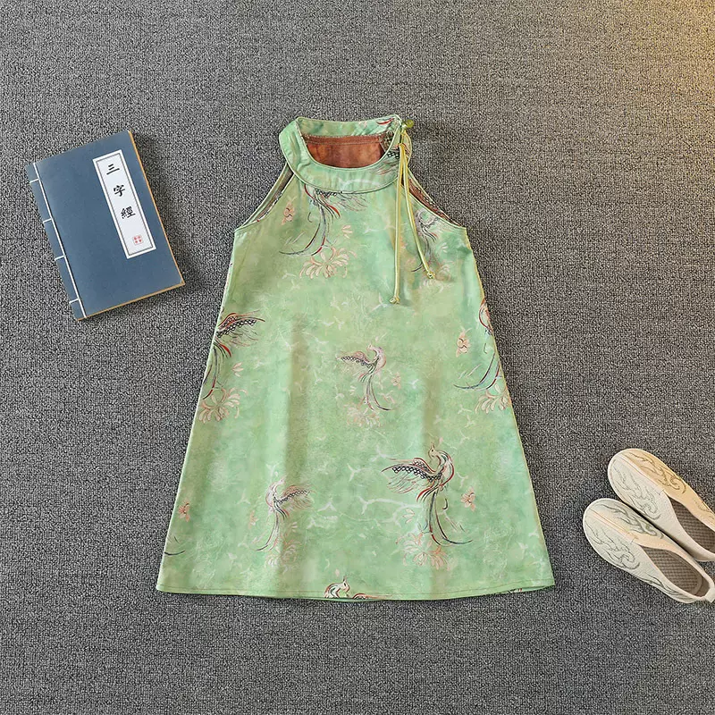 夏季女童无袖新款民国旗袍裙少女民族风连衣裙小女孩唐装汉服批发