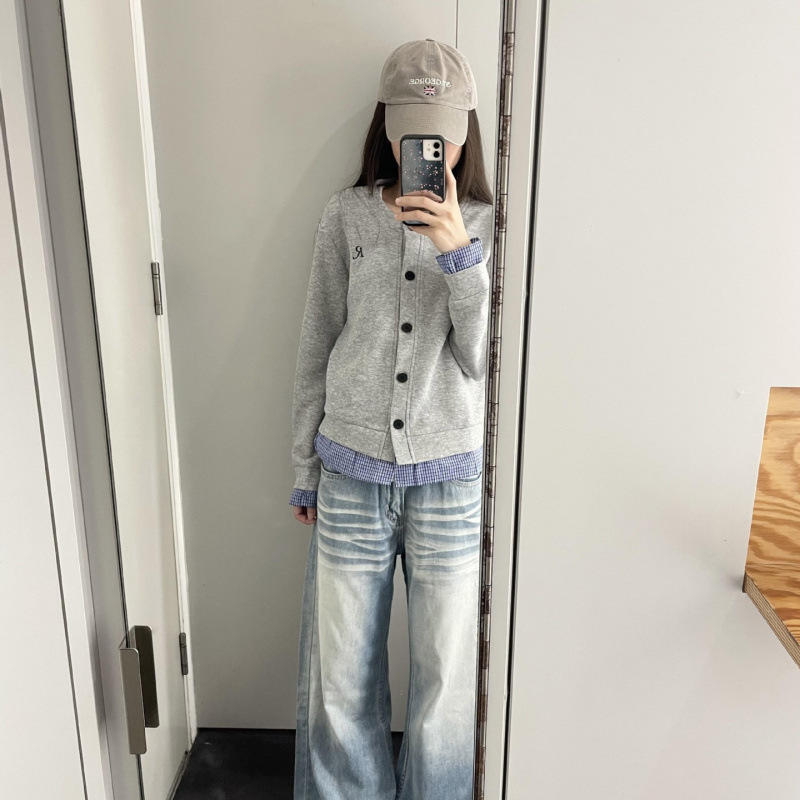 韩系假两件长袖外套上衣女秋季2025新款高级感宽松休闲卫衣开衫潮|undefined