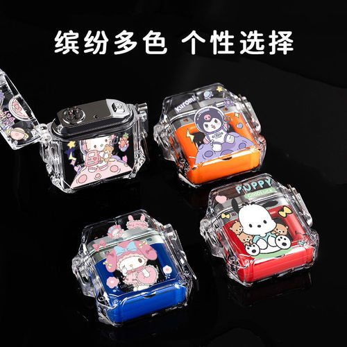 Waterproof rechargeable lighter Kuromi, cute, good-looking, creative and personalized, durable transparent lighter, double arc windproof