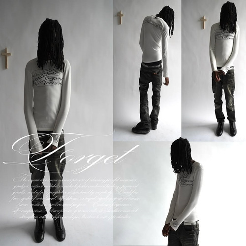 American long-sleeve T-shirt with dark retro Y2K prints, street goth fashion, trendy outfit for Instagram.