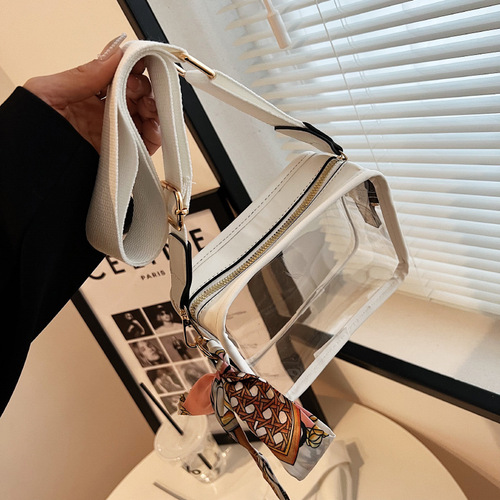 Cross-border new small square bag PVC transparent women's bag Korean style fashionable wide shoulder strap jelly bag crossbody bag wholesale