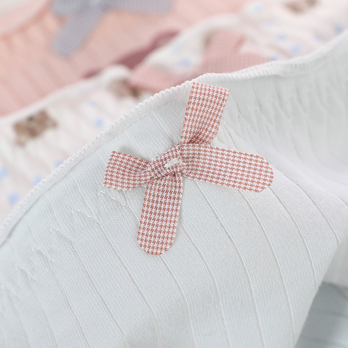 Ribbed cotton women's underwear cute bear print girls breathable underwear girls mid-waist hip briefs