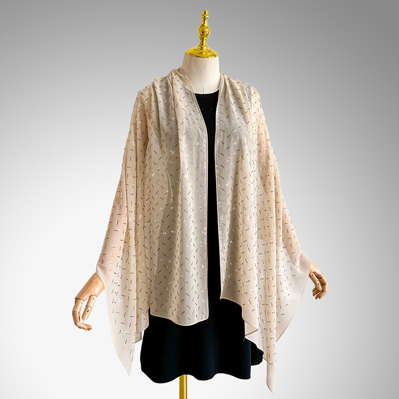 Lichtgewicht chiffon damessjaal met strass-steentjes, lange stijl, elegante sjaal voor dagelijks gebruik, nieuwe zomer_voghion.com