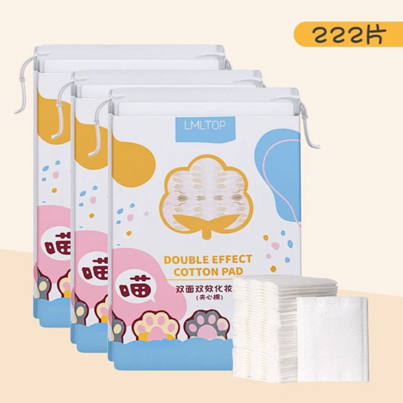 LMLTOP dibujos animados garras de gato 222 piezas de algodón de maquillaje de doble cara espesa hoja de algodón de maquillaje húmedo