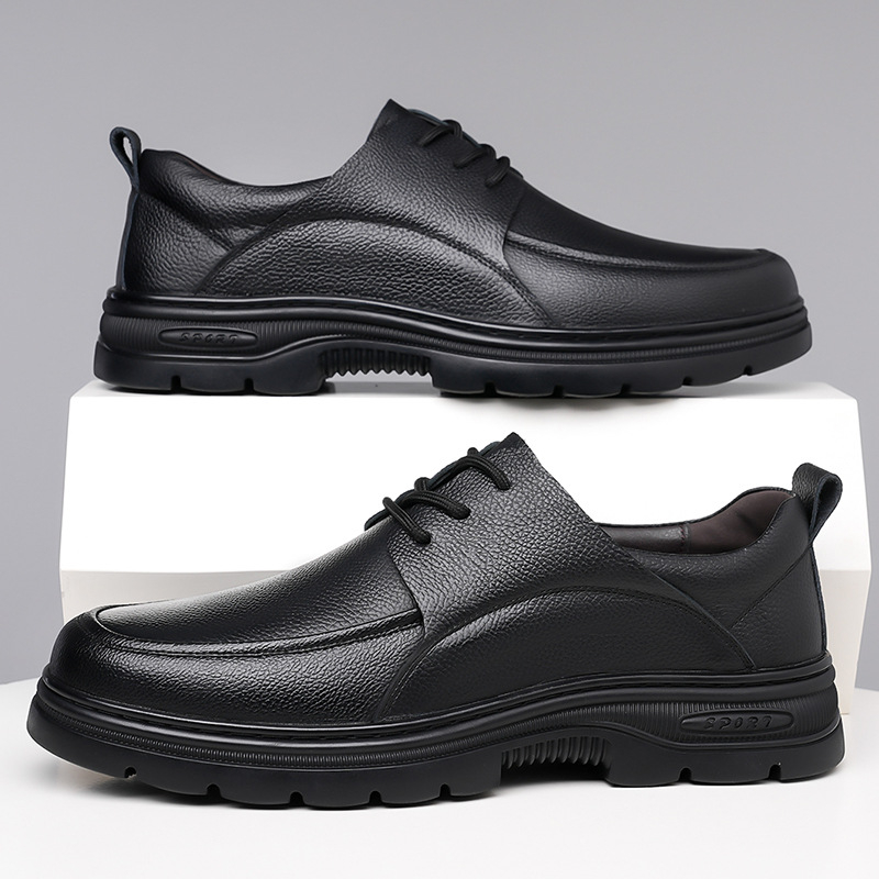 男鞋新款复古系带休闲皮鞋软底软面舒适爸爸鞋保暖加绒棉鞋男批发