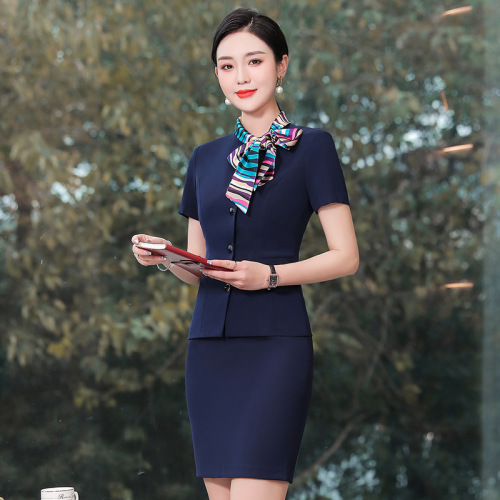 The stewardess uniform suits restaurant waiter hotel front desk work uniform dress with short sleeves clothes