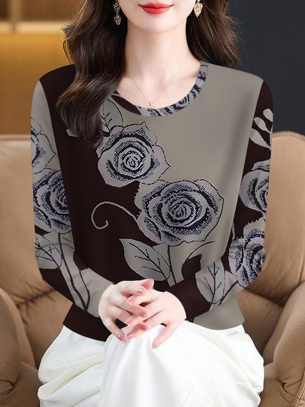 批发2025年新款春秋爆款女士t恤显瘦遮肚圆领时尚长袖一件代发|undefined