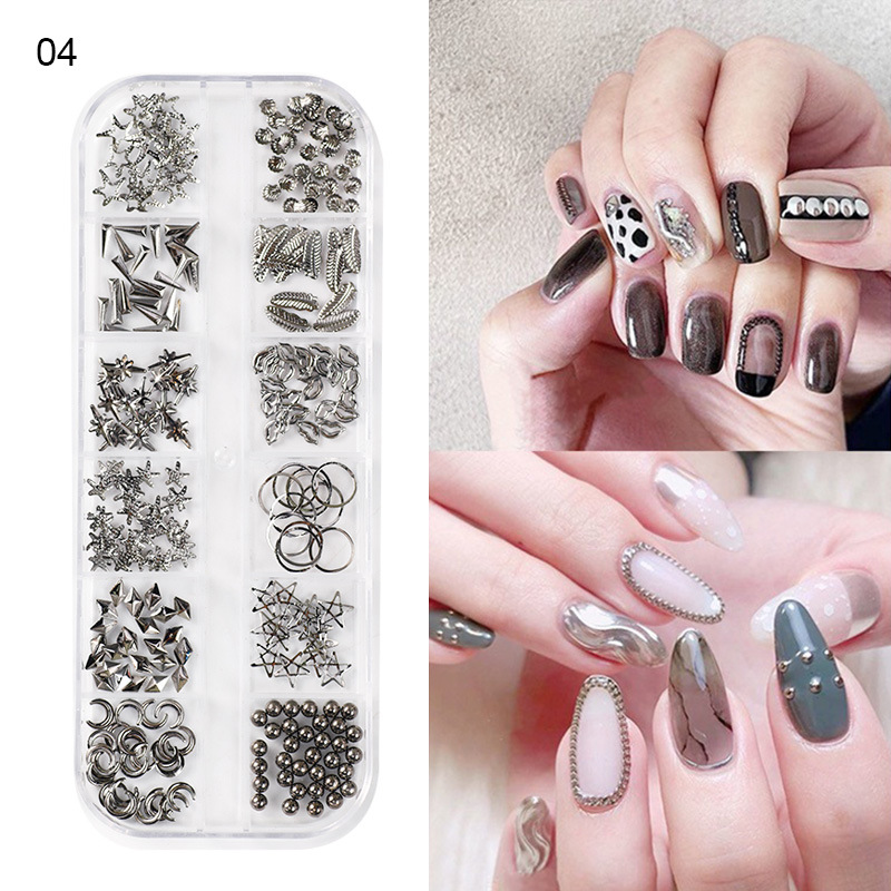 Taifei manicura nuevo japonés 12-rejilla clavo remache joyería traje aleación sólido semicírculo parche de metal